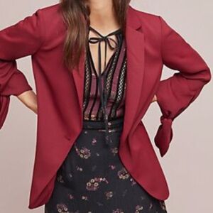 Anthropologie Cartonnier Tied Sleeve Blazer size 6 Burgundy